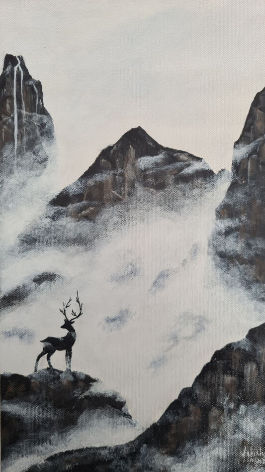 Deer in the High Mountains(Hjort i Høyfjellet)Original Acrylic Painting.