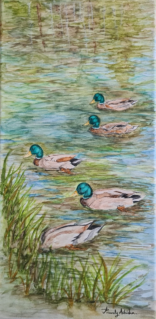 The Ducks of Evjudalen, Bø (Original Watercolor)NEW