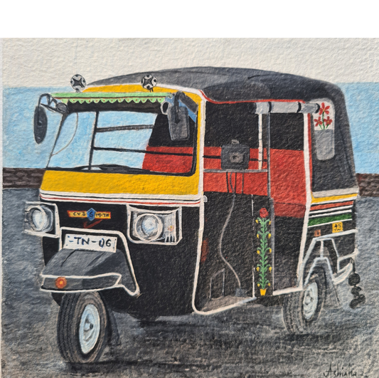 Autorickshaw - Originalt akvarellmaleri | Indisk gatekunst