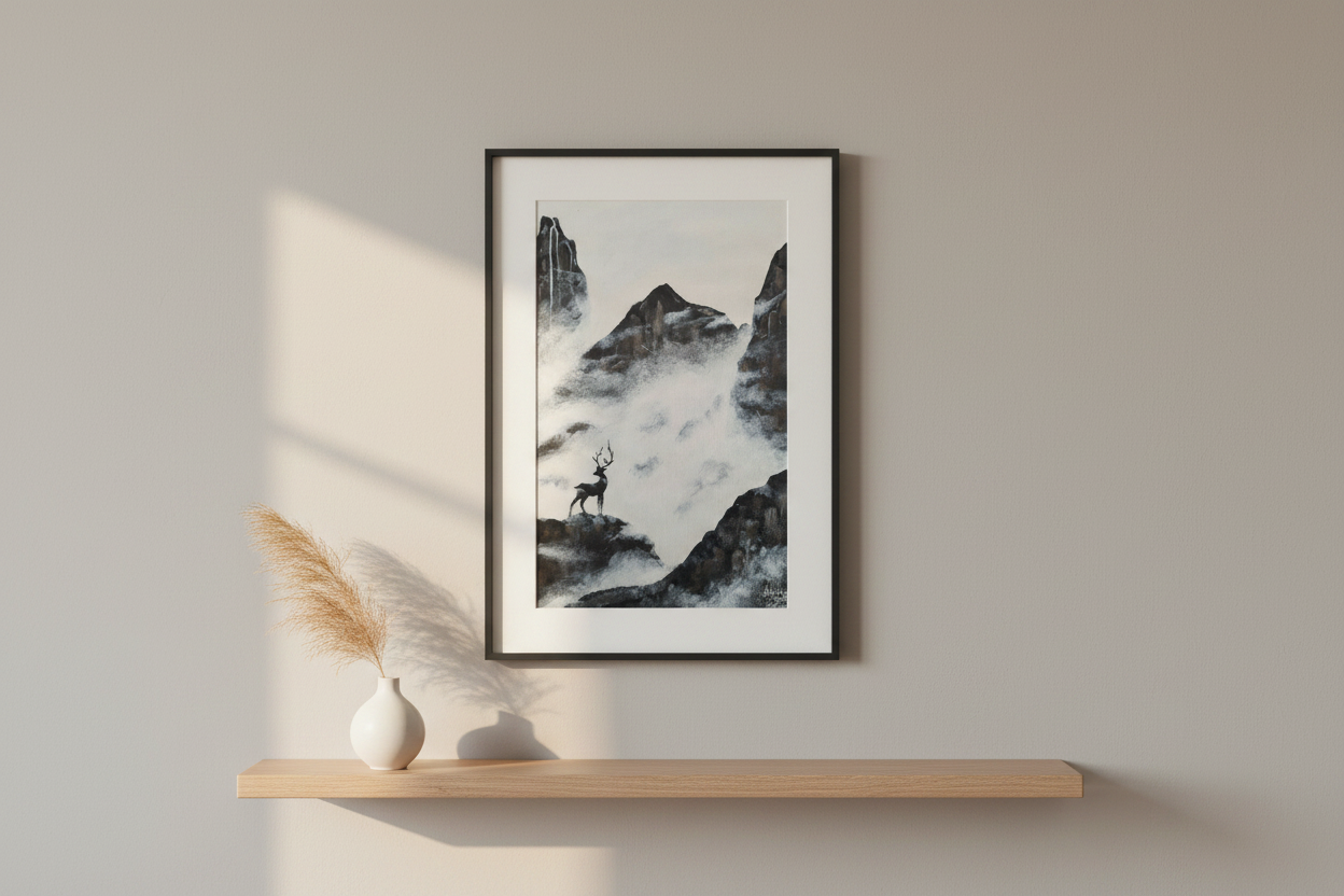 Norwegian Mountain & Deer – Framed Version