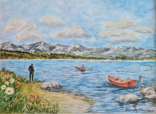Summer Serenity by the Fjord - Original Watercolor Art NEW