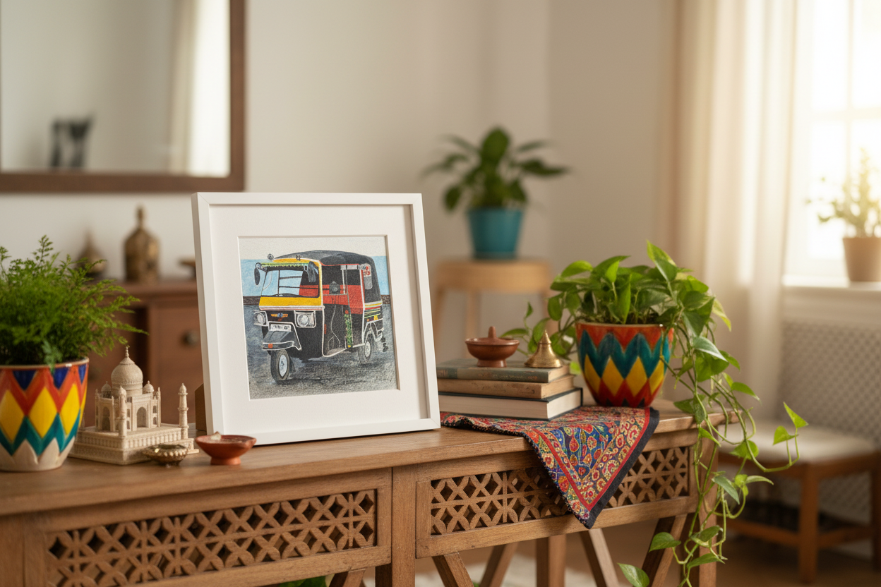 Auto rickshaw in white frame
