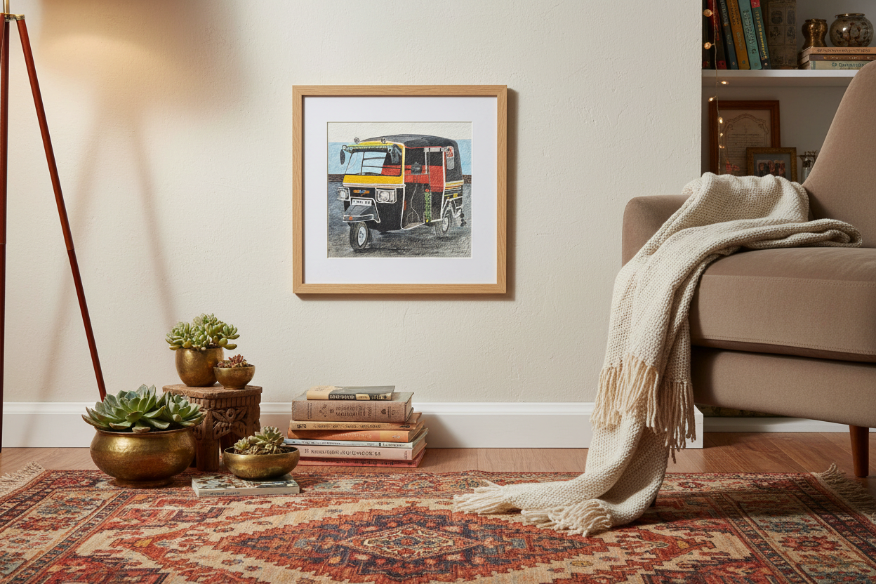 Auto rickshaw in wood frame