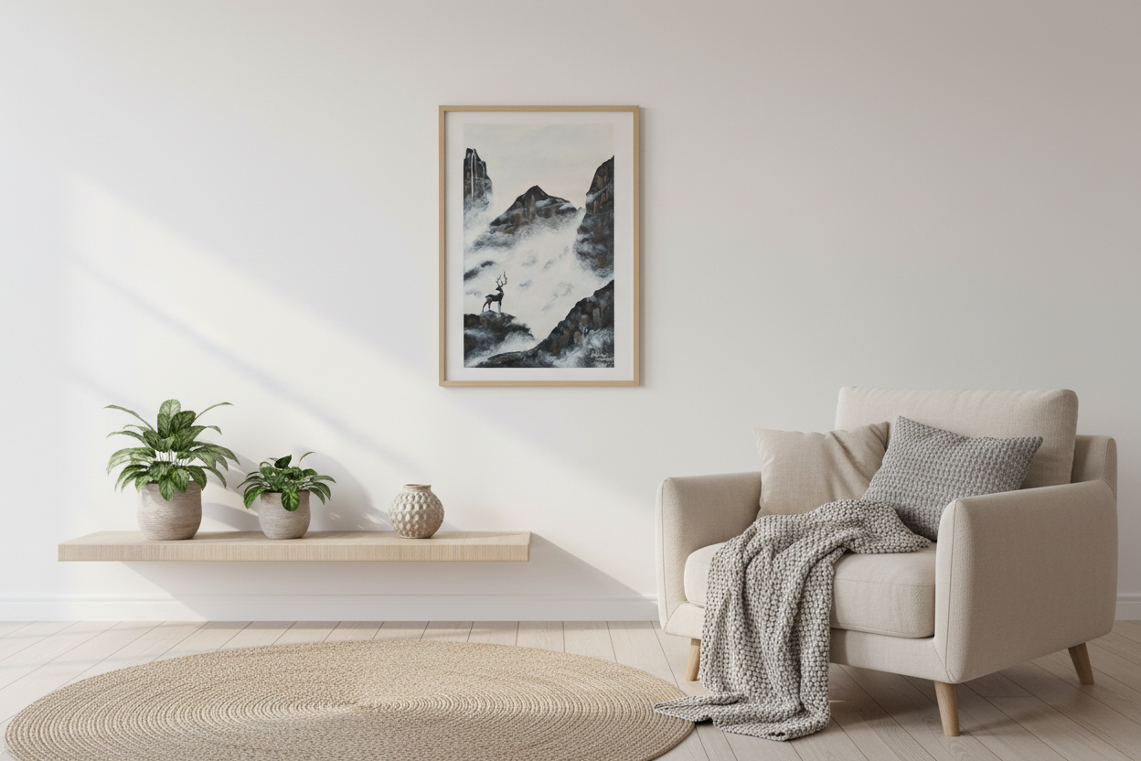 Deer painting in Scandinavian living room