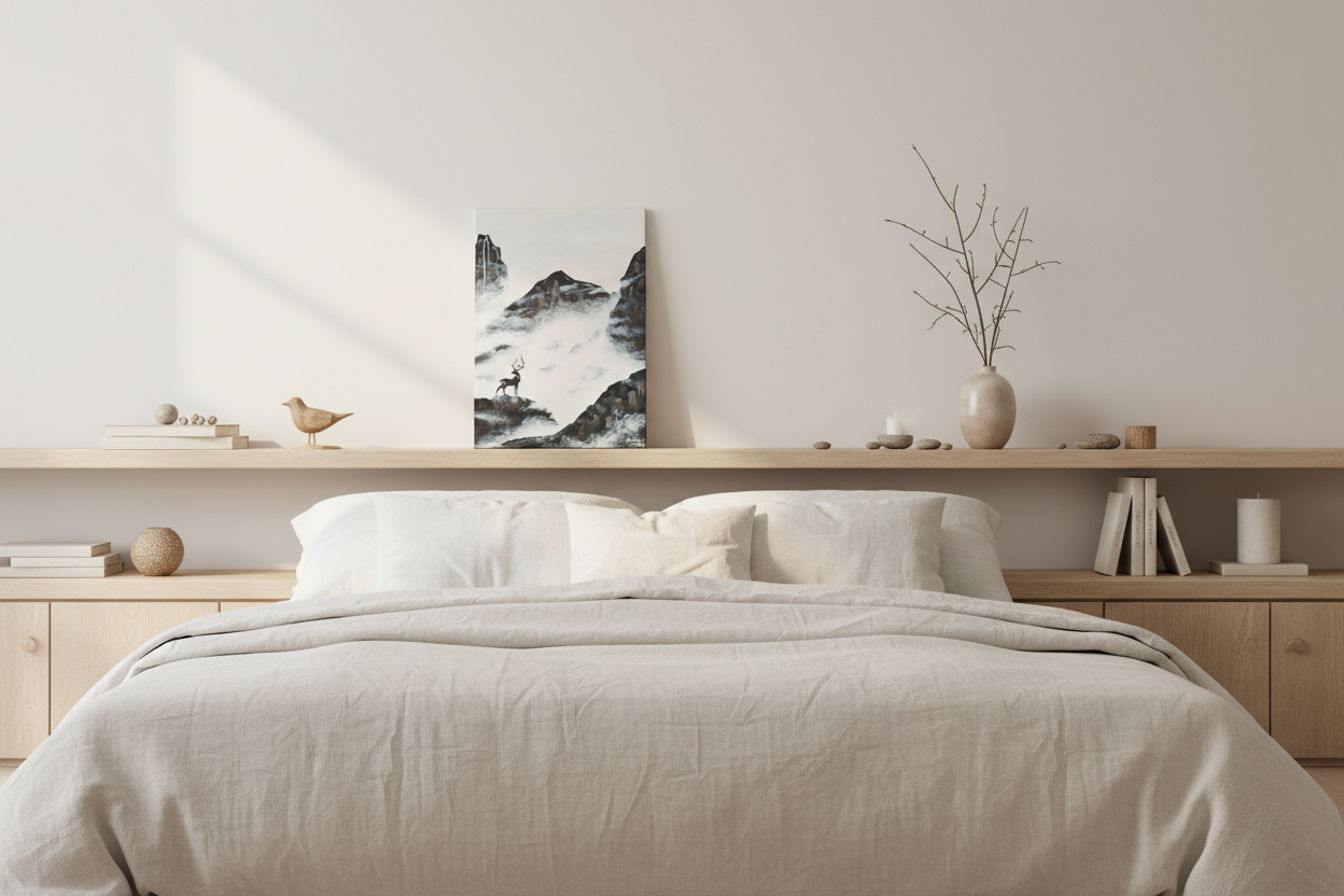 Deer painting on bedroom shelf