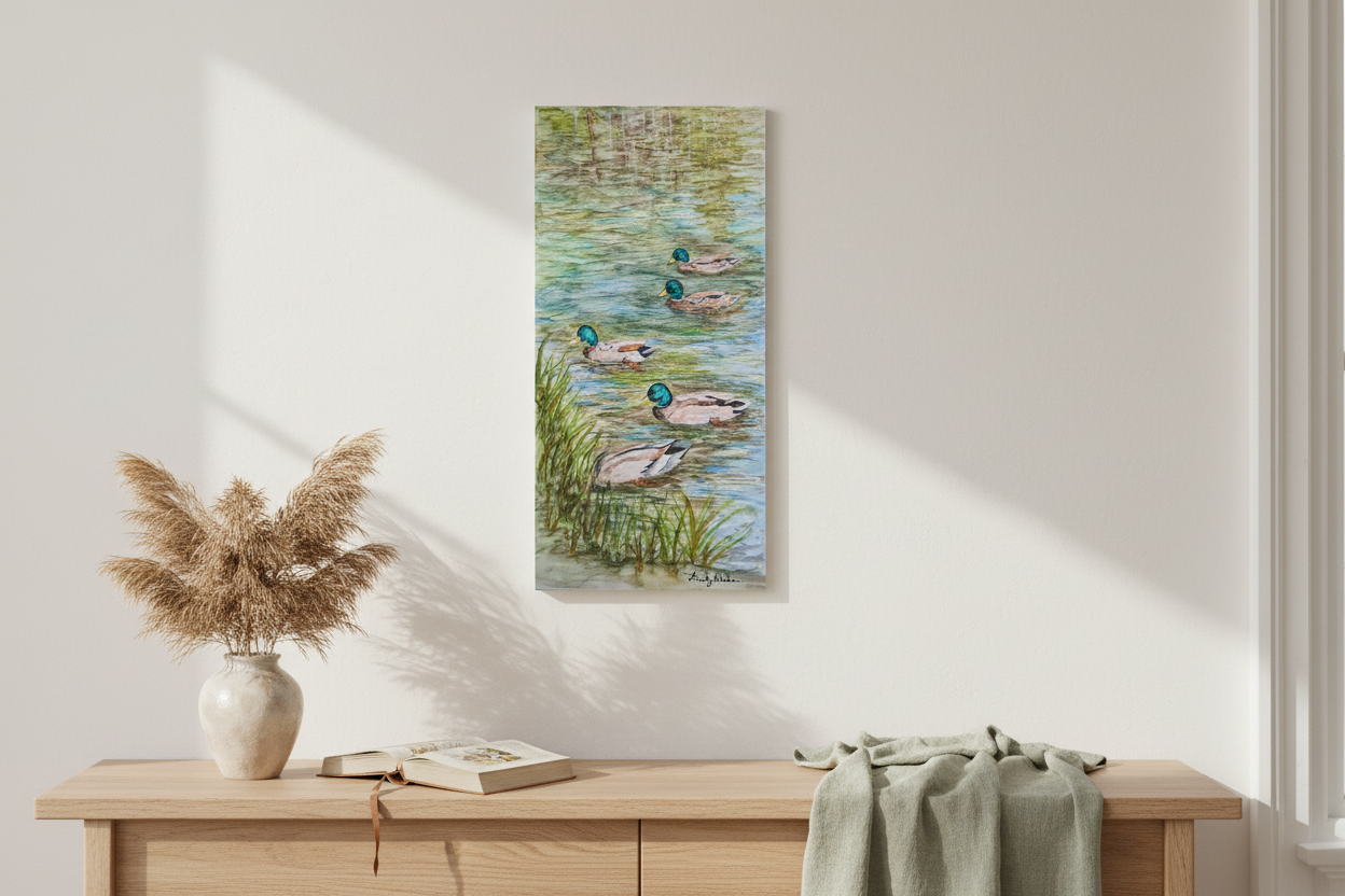Unframed watercolor canvas in serene interior